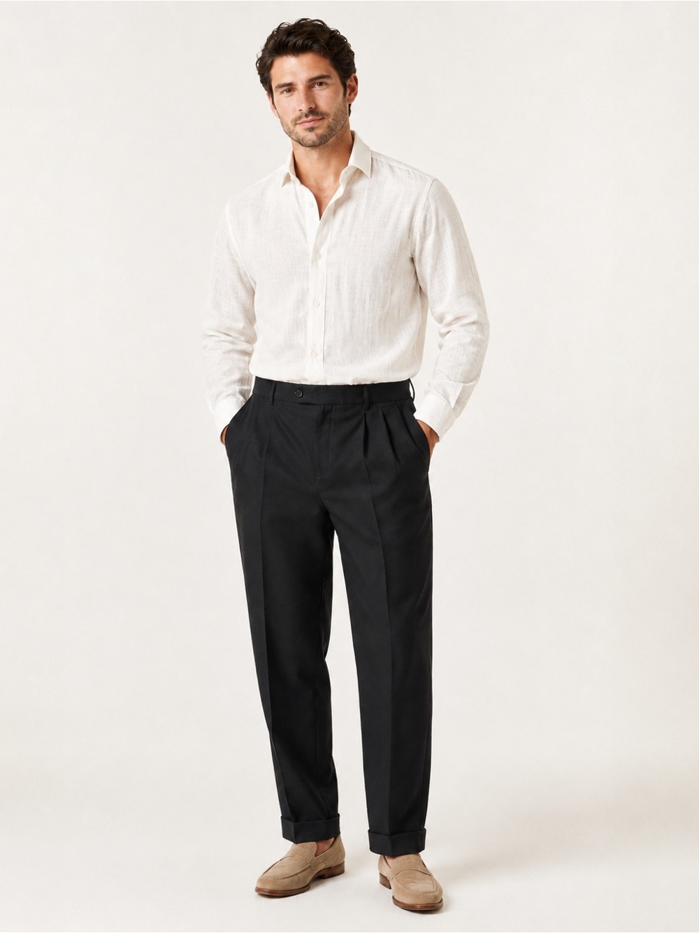 Club Room Men’s Black Linen Blend Pleated Cuffed Pants 36x34 Quiet Luxur